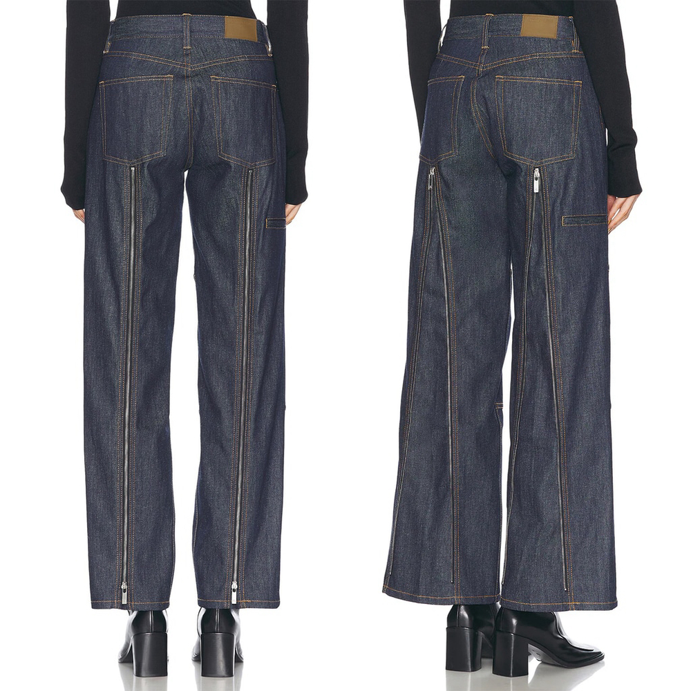 NWT HELMUT LANG Zip-detailed Straight Carpenter Tapered Jeans Indigo - Size 27